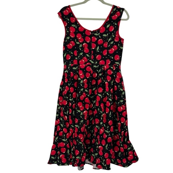 Novelty Print Vintage Cherry Print Pin Up Dress Cotton Blend Size Medium - Picture 2 of 9